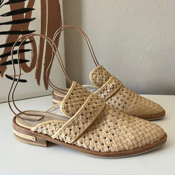 Freda Salvador Nude Woven Spanish Leather Slip On Pointed Toe Keen Mules 6.5 - Picture 3 of 9